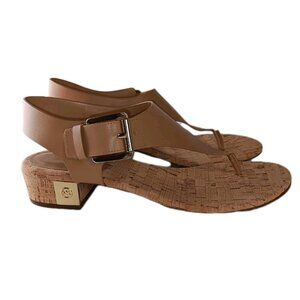 Michael Kors London Thong  Sandals leather T Strap Beige Gold Slingback Sz 9M